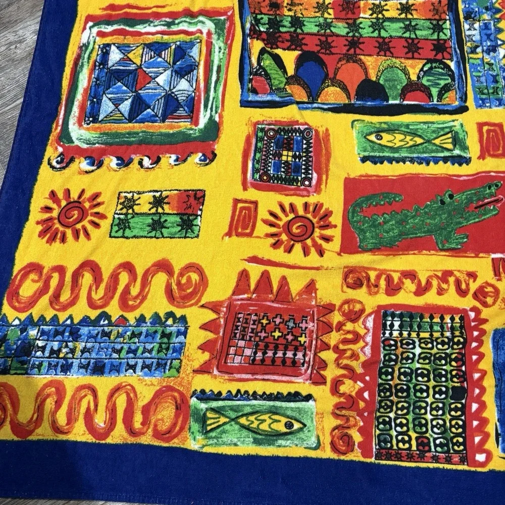Vtg Brazilian Safari Impact Colorful XL Beach Towel 80s 90s Jungle 67X51